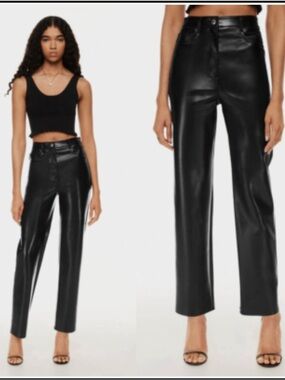 Wilfred Black Faux Leather Straight-Leg Pants